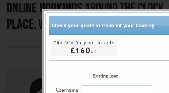 Shows the automatically calculated taxi fare, or quote, depending on distance of the route to be traveled.